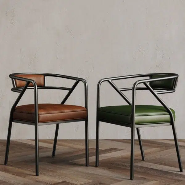 Contemporary Industrial Square Upholstered Suede Fabric Leather Iron Dining Chair Curved Backrest Armrest for Dining Room - Image 12