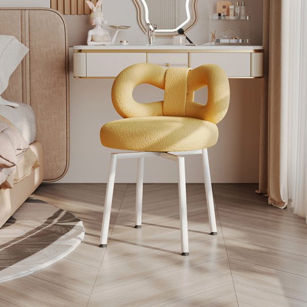 Contemporary Creative Round Upholstered Bow Lambswool Iron Vanity Stool Backrest For Bedroom - Image 13