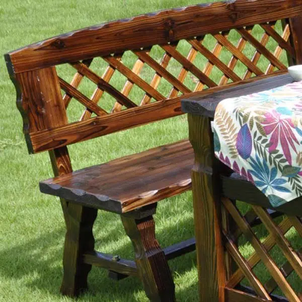 Contemporary Retro Fir Rectangular Lattice Outdoor Coffee Table & Chair Set For Outdoor Patio - Image 16