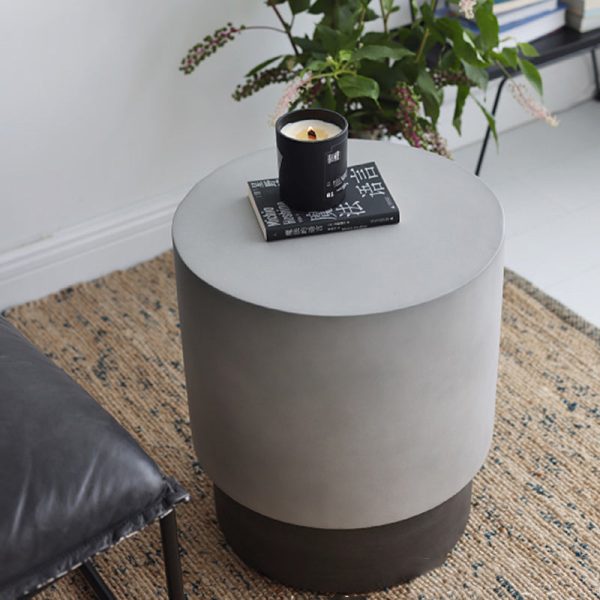 Contemporary Industrial Cylindrical Magnesium Oxide End Table For Living Room - Image 10
