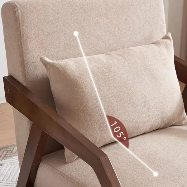 Contemporary Scandinavian Rectangular Fabric Wood Accent Chair Backrest Armrest For Living Room - Image 5