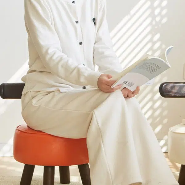 Contemporary Creative Round Wood PVC Footstool Backrest Armless For Living Room - Image 3