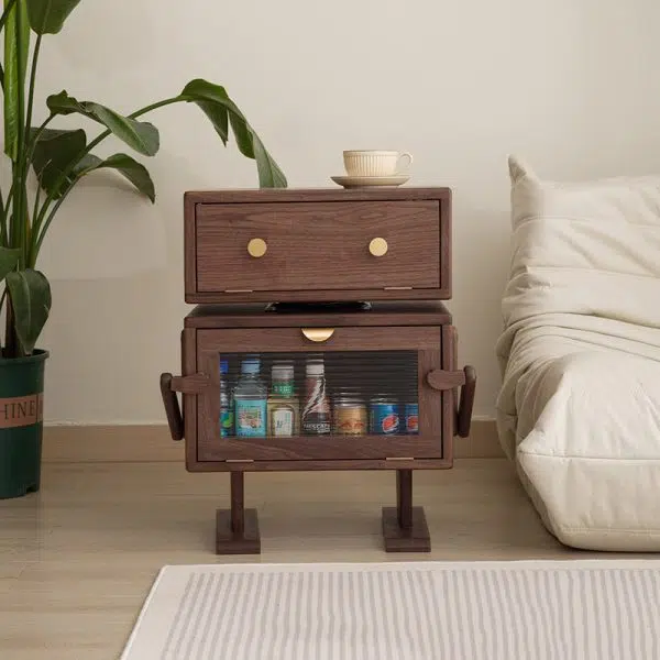 Contemporary Creative Kids Robot Rectangular Cubic Wood Nightstand Swivel 2-Cabinet For Bedroom - Image 3