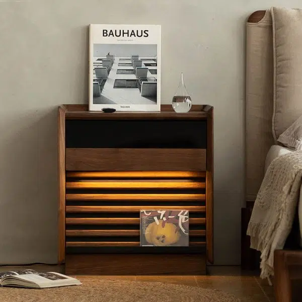 Contemporary Nordic Rectangular Wood Nightstand 2-Drawer For Bedroom - Image 3