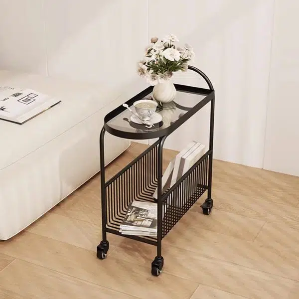 Contemporary Creative Rectangular Iron Glass End Table 2-Tier For Living Room - Image 3