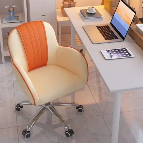 Contemporary Scandinavian Curve Square PU Leather Steel Nylon Desk Chair Backrest Arm For Home Office - Image 14