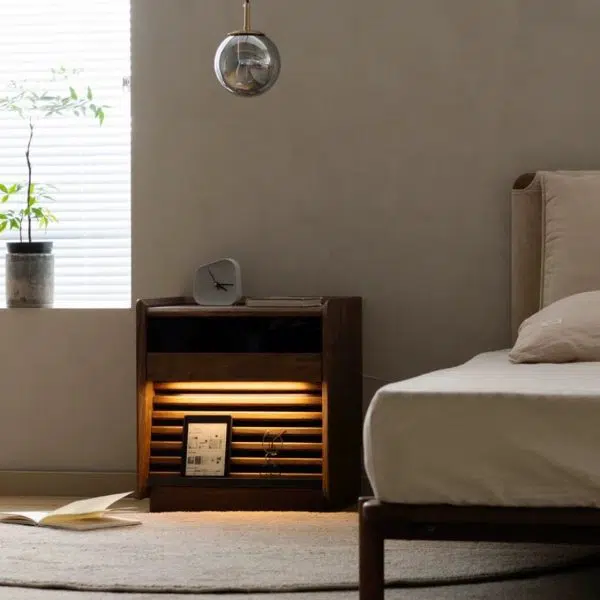 Contemporary Nordic Rectangular Wood Nightstand 2-Drawer For Bedroom - Image 18