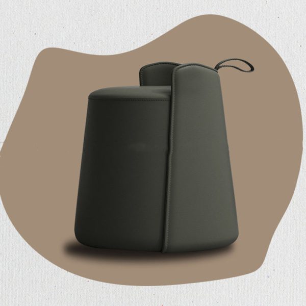 Contemporary Nordic Round Cylinder Leather Wood Vanity Stool Low Backrest For Bedroom - Image 11