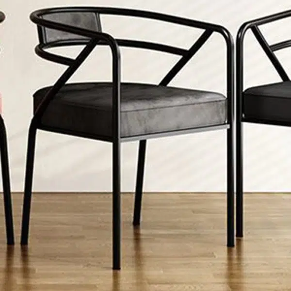 Contemporary Industrial Square Upholstered Suede Fabric Leather Iron Dining Chair Curved Backrest Armrest for Dining Room - Image 8