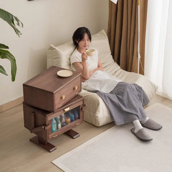 Contemporary Creative Kids Robot Rectangular Cubic Wood Nightstand Swivel 2-Cabinet For Bedroom - Image 12