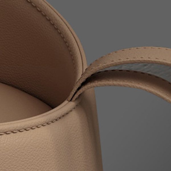 Contemporary Nordic Round Cylinder Leather Wood Vanity Stool Low Backrest For Bedroom - Image 5