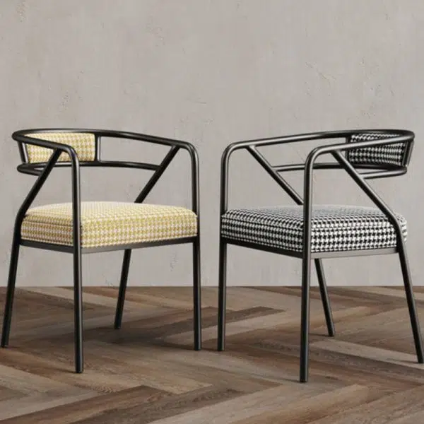 Contemporary Industrial Square Upholstered Suede Fabric Leather Iron Dining Chair Curved Backrest Armrest for Dining Room - Image 15