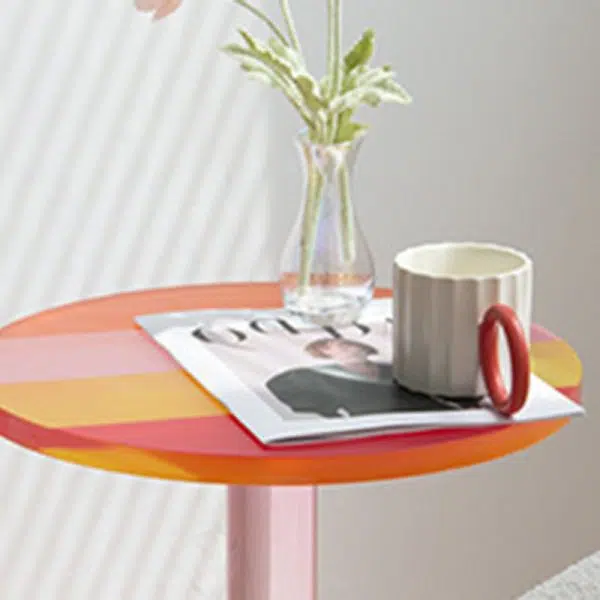 Contemporary Creative Round Column Marble Acrylic End Table 1-Tier For Living Room - Image 7