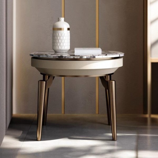 Contemporary Luxury Round Marble Stainless Steel End Table 1-Tier For Living Room - Image 11