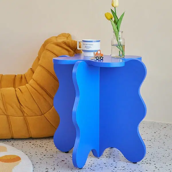 Contemporary Creative Wave Petal Wooden Fiberboard End Table For Living Room - Image 13