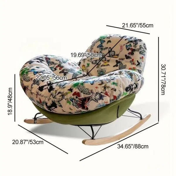 Contemporary Nordic Flannelette Iron Solid Wood Oval Curved Recliner Backrest Armrest For Living Room - Image 3