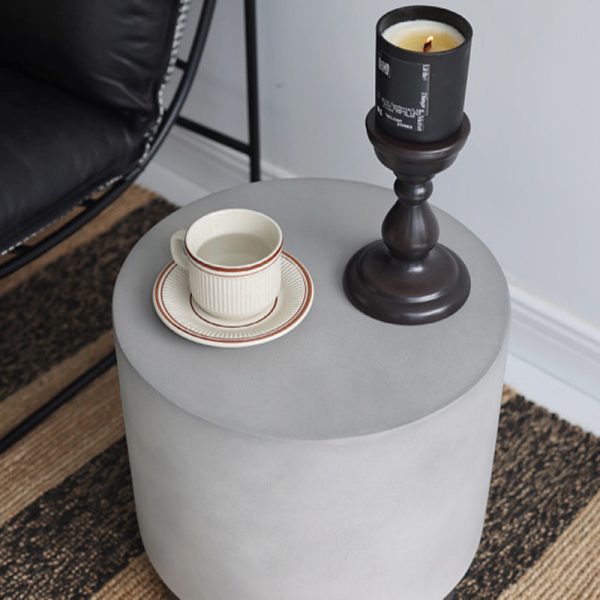Contemporary Industrial Cylindrical Magnesium Oxide End Table For Living Room - Image 11