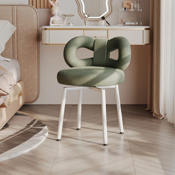 Contemporary Creative Round Upholstered Bow Lambswool Iron Vanity Stool Backrest For Bedroom - Image 14