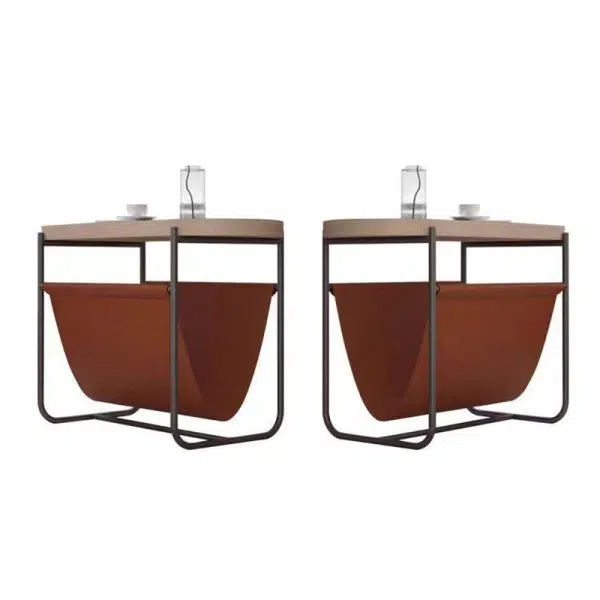 Contemporary Creative Side Oval Iron Leather Side Table 2-Tier For Living Room - Image 10