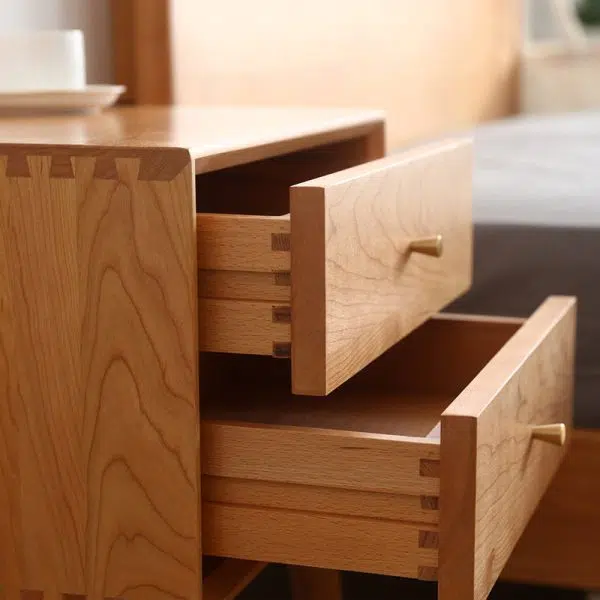 Contemporary Nordic Square Solid Wood Nightstand 2-Drawer For Bedroom - Image 9