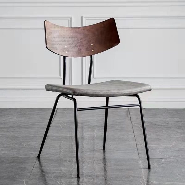 Contemporary Industrial Curved Square PU Leather Iron Dining Chair Backrest Armless For Dining Room - Image 16