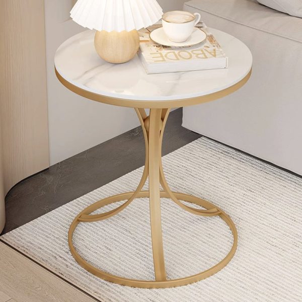 Contemporary Creative Round Rock Slab Iron End Table 1-Tier For Living Room - Image 20