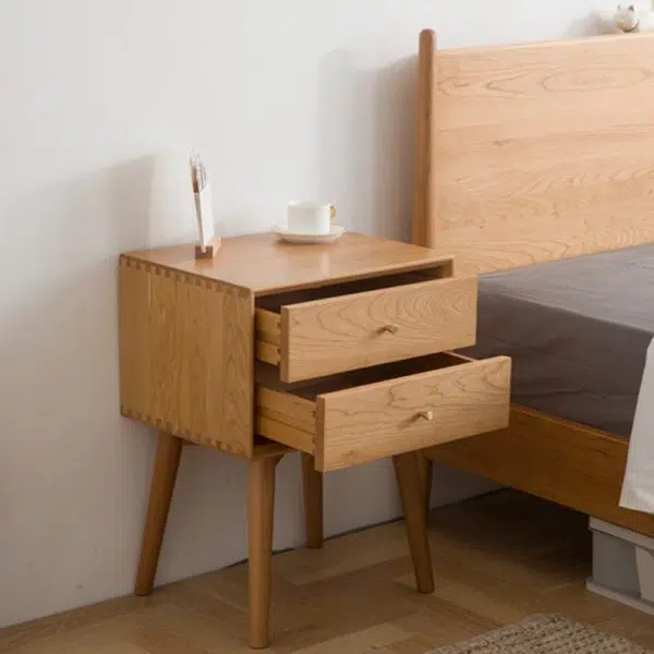 Contemporary Nordic Square Solid Wood Nightstand 2-Drawer For Bedroom - Image 10