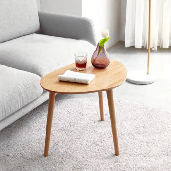 Contemporary Japanese Oval Wood Side Table 1-Tier For Living Room - Image 13