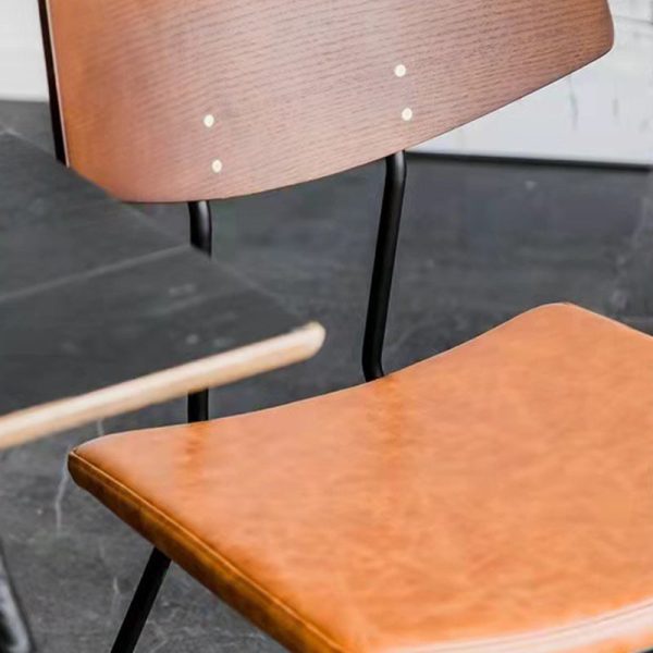 Contemporary Industrial Curved Square PU Leather Iron Dining Chair Backrest Armless For Dining Room - Image 7