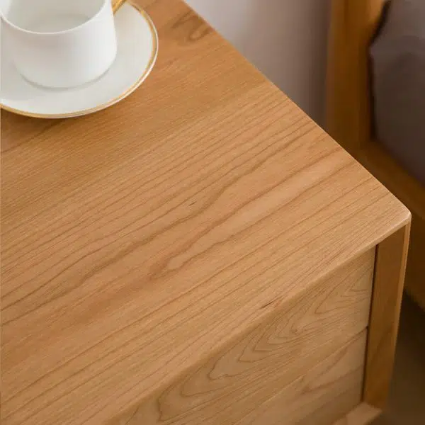 Contemporary Nordic Square Solid Wood Nightstand 2-Drawer For Bedroom - Image 5