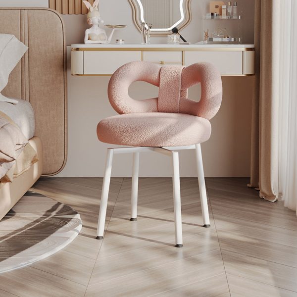 Contemporary Creative Round Upholstered Bow Lambswool Iron Vanity Stool Backrest For Bedroom - Image 2