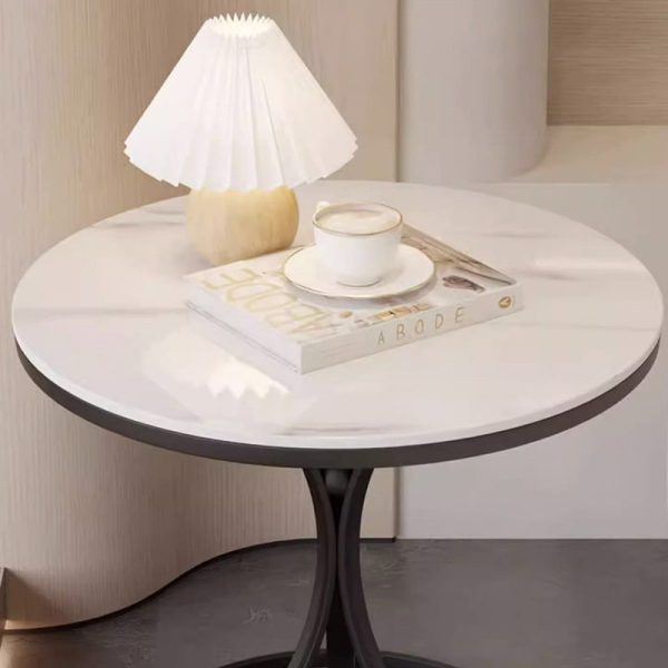 Contemporary Creative Round Rock Slab Iron End Table 1-Tier For Living Room - Image 10