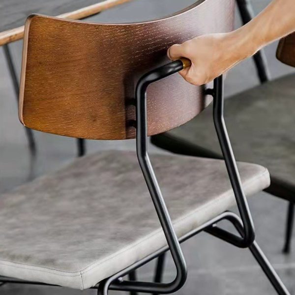 Contemporary Industrial Curved Square PU Leather Iron Dining Chair Backrest Armless For Dining Room - Image 5