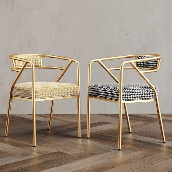 Contemporary Industrial Square Upholstered Suede Fabric Leather Iron Dining Chair Curved Backrest Armrest for Dining Room - Image 14