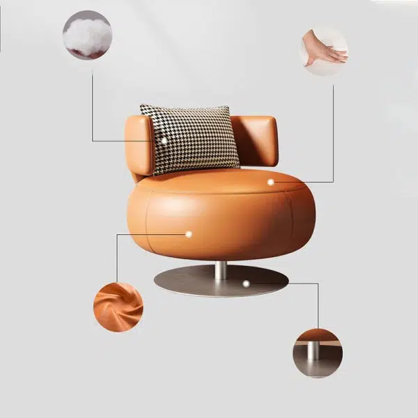 Contemporary Scandinavian Round Curved Leather Sponge Stainless Steel Accent Chair Backrest Rotatable For Living Room - Image 10