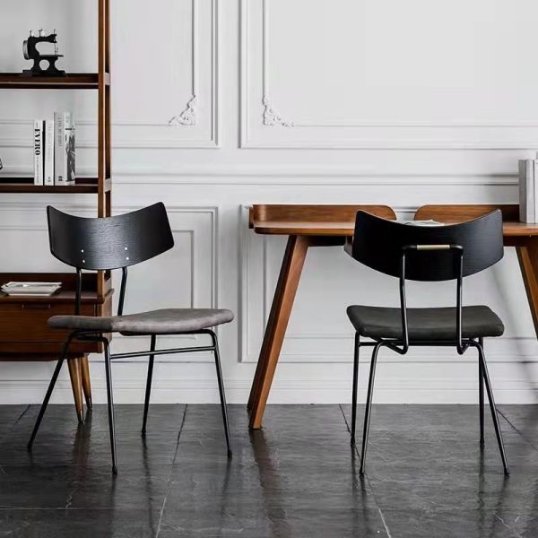 Contemporary Industrial Curved Square PU Leather Iron Dining Chair Backrest Armless For Dining Room - Image 15