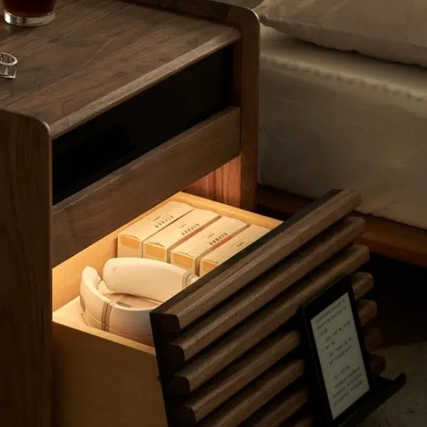 Contemporary Nordic Rectangular Wood Nightstand 2-Drawer For Bedroom - Image 14