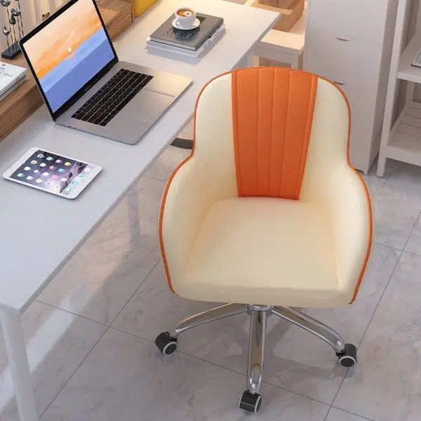 Contemporary Scandinavian Curve Square PU Leather Steel Nylon Desk Chair Backrest Arm For Home Office - Image 2