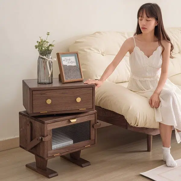 Contemporary Creative Kids Robot Rectangular Cubic Wood Nightstand Swivel 2-Cabinet For Bedroom - Image 14