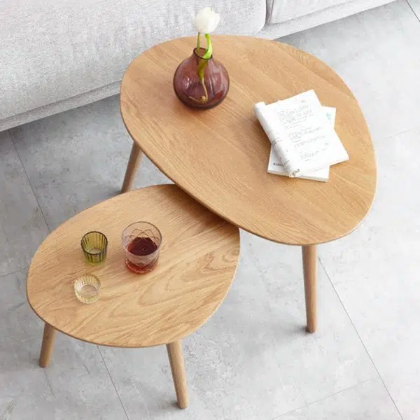 Contemporary Japanese Oval Wood Side Table 1-Tier For Living Room - Image 9