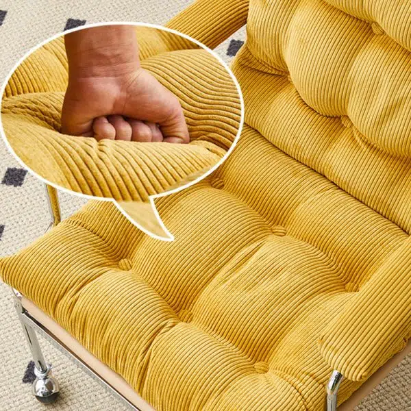 Contemporary Nordic Rectangular Checkered Upholstered Corduroy Leather Stainless Steel Accent Chair For Living Room - Image 8