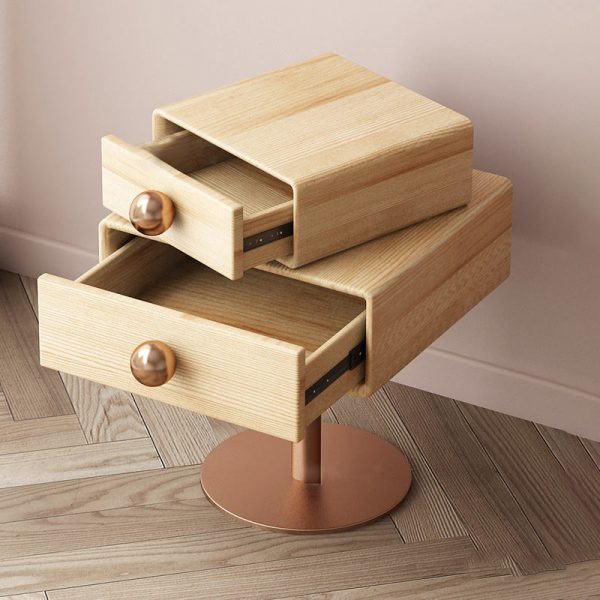 Contemporary Creative Orb Square Rotatable Stackable Wood Steel Nightstand 2-Drawer For Bedroom - Image 26