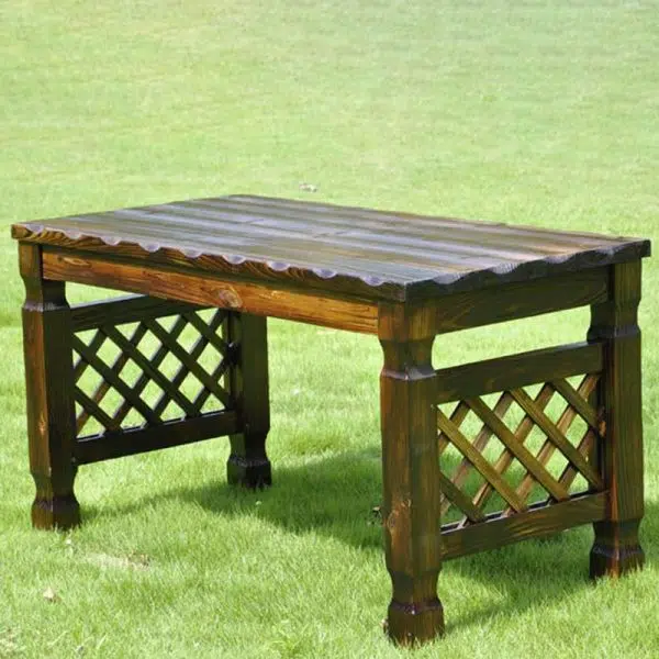 Contemporary Retro Fir Rectangular Lattice Outdoor Coffee Table & Chair Set For Outdoor Patio - Image 27