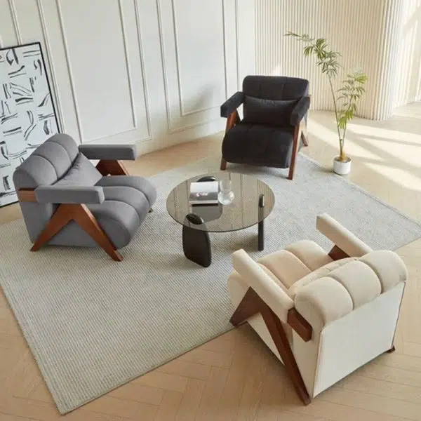 Contemporary Nordic Square Velvet Wood Sponge Accent Chair Backrest Armrest For Living Room - Image 5