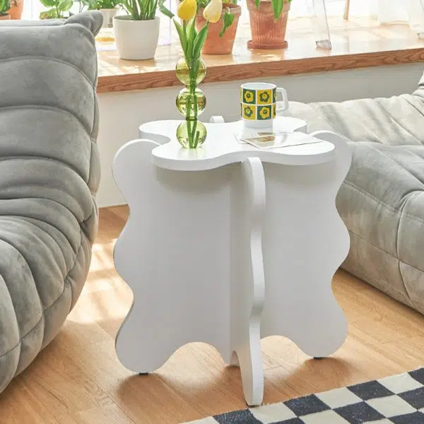 Contemporary Creative Wave Petal Wooden Fiberboard End Table For Living Room - Image 3