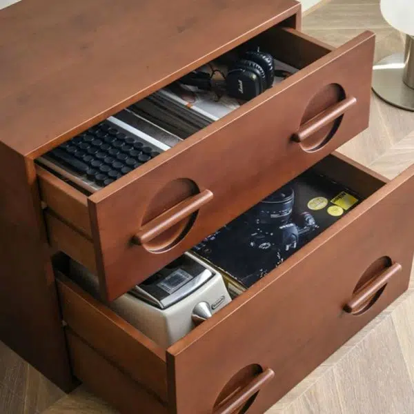 Contemporary Nordic Rectangular Solid Wood Nightstand 2-Drawer For Bedroom - Image 6