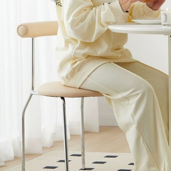 Contemporary Scandinavian Leather Metal Sponge Round Arc Dining Chair Backrest For Dining Room - Image 11