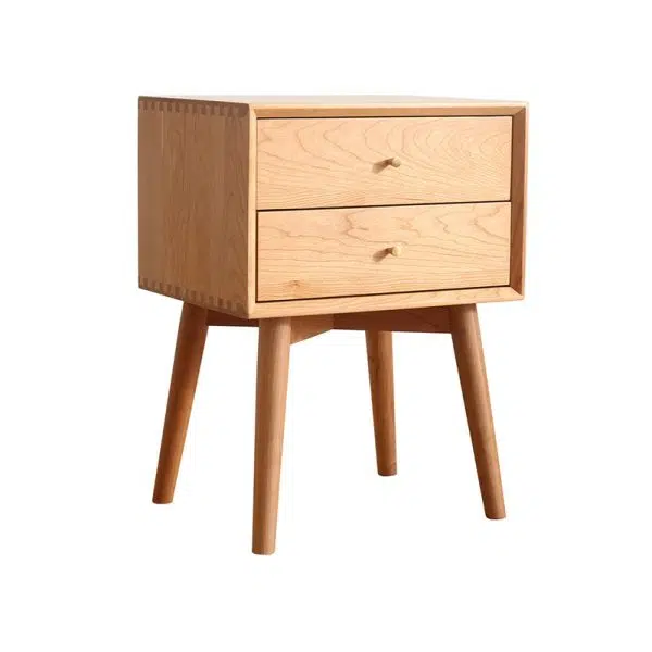 Contemporary Nordic Square Solid Wood Nightstand 2-Drawer For Bedroom - Image 12