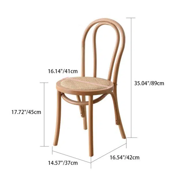 Traditional Vintage Round Wood Rattan Chair Backrest Armless For Living Room - Image 4