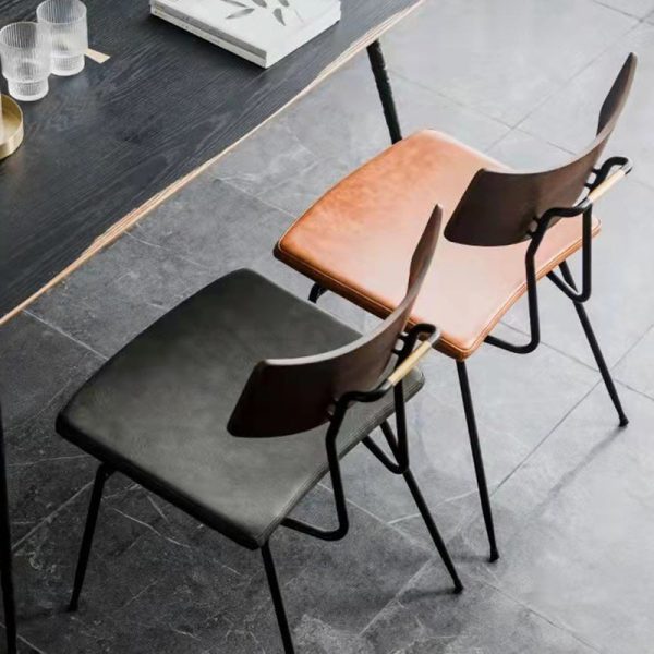Contemporary Industrial Curved Square PU Leather Iron Dining Chair Backrest Armless For Dining Room - Image 3